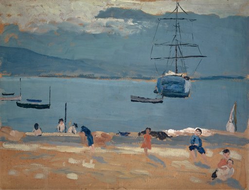 Mediterranean Harbor; Reverse: Scene with Four Naked Figures in the Forest