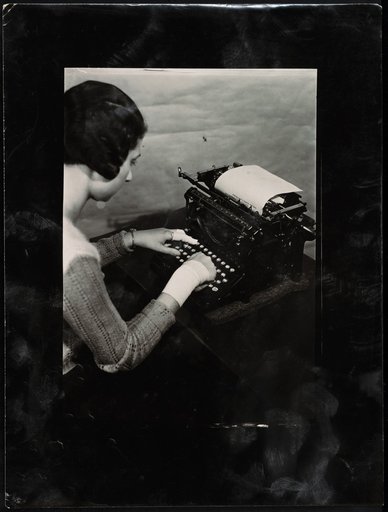 Woman at Typewriter, Advertisement for Bandage Material of "Laboratoire Leclerc"