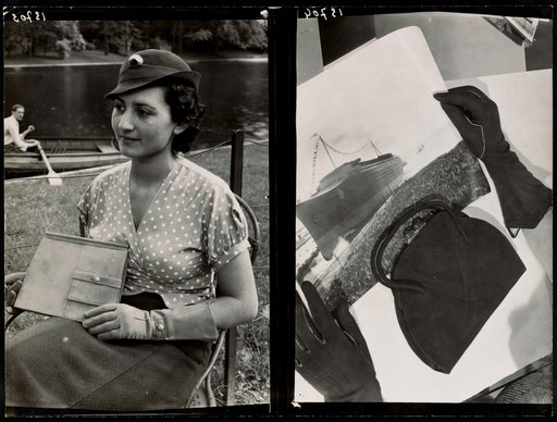 Woman with Leather Handbag and Matching Gloves; Set with Leather Handbag and Gloves