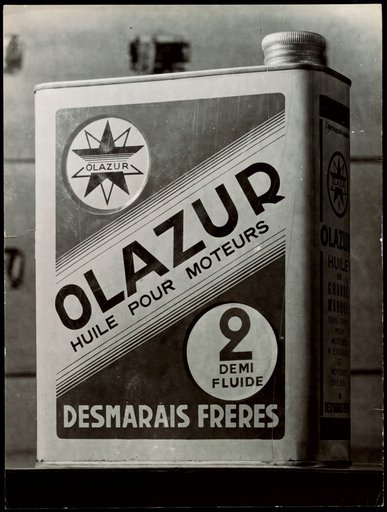 Motor oil can "Olazur", advertisement for "Desmarais Frères"