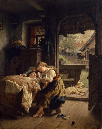 Interior with sleeping siblings