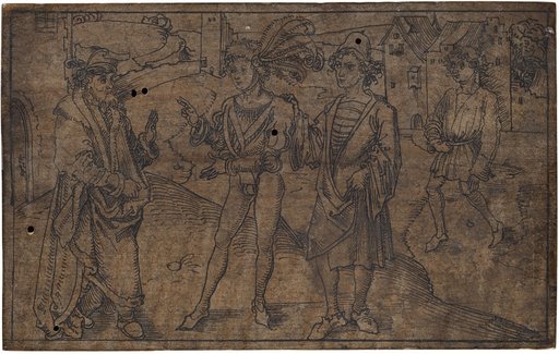 Simo, Pamphilus and Davus in Conversation, Byrrhia Approaches from Behind (Andria II.5)