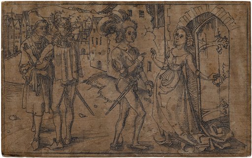 Davus and Charinus in Conversation, Pamphilus and Mysis at the Front Door (Andria IV.2)