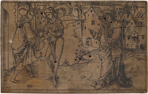 Davus and Pamphilus negotiating in the presence of Simo (Andria II.4)