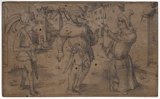 Aeschinus and Demea in conversation with Micio