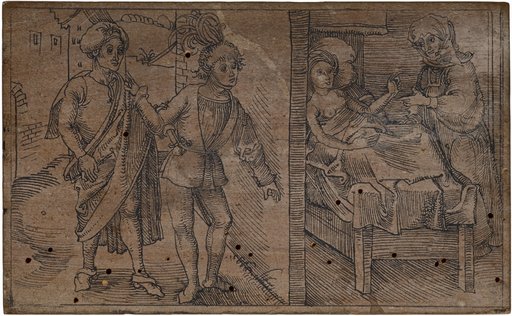 Parmeno and Pamphilus Visit Philumena, Who Is Being Cared for by Her Mother Myrrhina While in Childbed