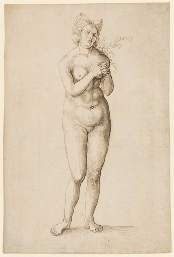 Naked Woman with Fantastical Headgear and Folded Hands