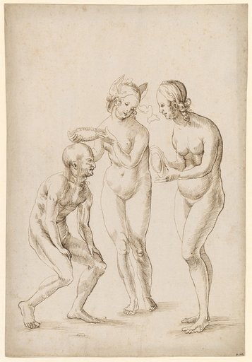 Two Naked Women Enchanting an Old Man