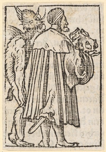The Estates of Men and Theatrical Figures. Citizen Raising His Bag High, While a Devil Stands Behind Him