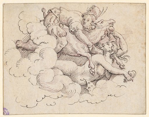 A Flying Witch Abducting a Young Squire Riding a Goat