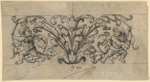 Floral and Scroll Ornaments with Two Putti in the Leaf Scrolls