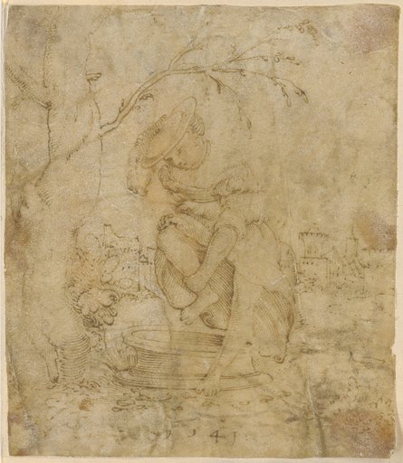 Girl in an Open Landscape Bathing Her Feet