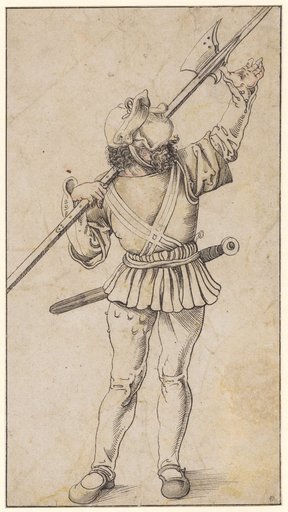 Landsknecht with Raised Arm and Halberd