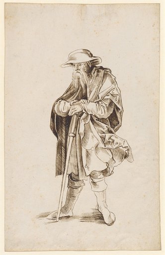 Standing Bearded Man in Pilgrim's Attire