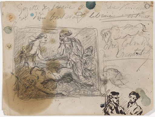 Men Discussing, Naked Woman Lying Down