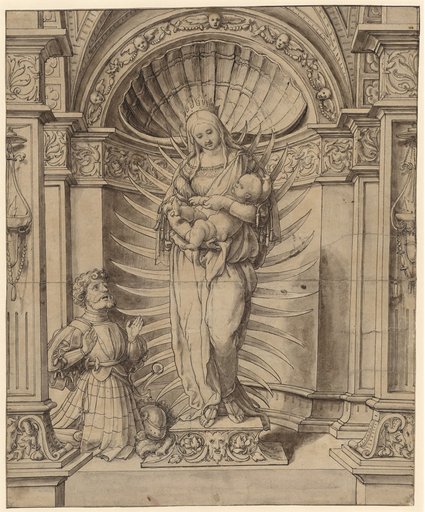 Window Design with Mary and Child and a Kneeling Donor