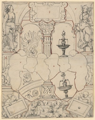 Window Design with the Combined Coat of Arms of Ryff/Brunner, Flanked by Justitia and Fides