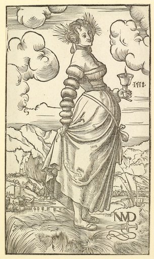 Wise Virgin (to the right, with a protruding belly, holding the lamp in her left hand)