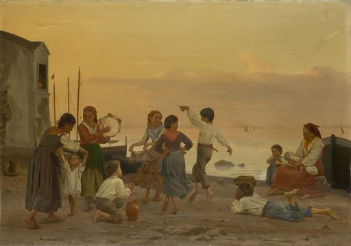 Children dancing the saltarello on the beach of Capri