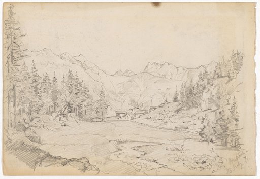 Pontresina (recto); three small drawings and one larger drawing of a rocky landscape (verso)