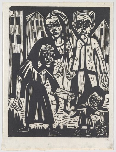 Four Figures in Front of Houses