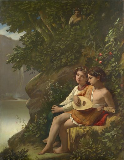 Children playing music, overheard by a nymph
