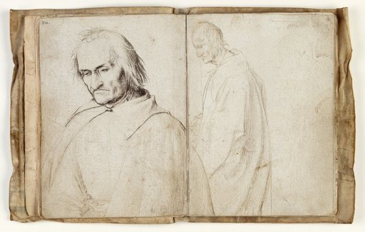 Older, toothless man in half-length, three-quarter view to the left