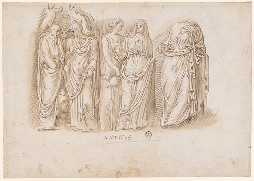 Sarcophagus Relief with Married Couple, Juno Pronuba and Cupids, Two Walking Girls, Torso of an Eutrepia