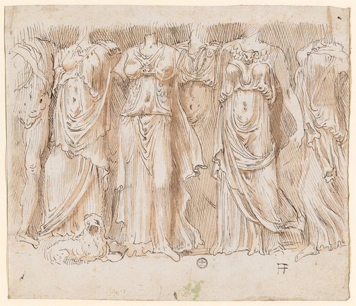 Five Female Figures, Led by a Male Figure (Apollo with the Muses?)