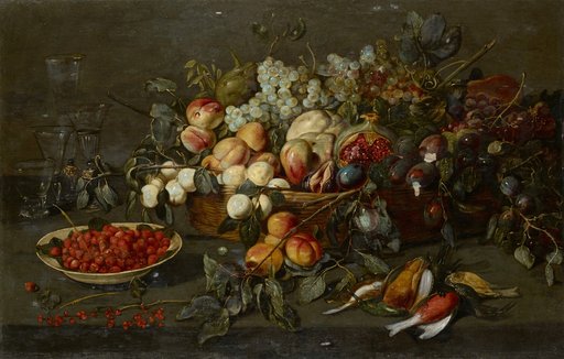Still Life with Strawberries, Fruits and Dead Birds