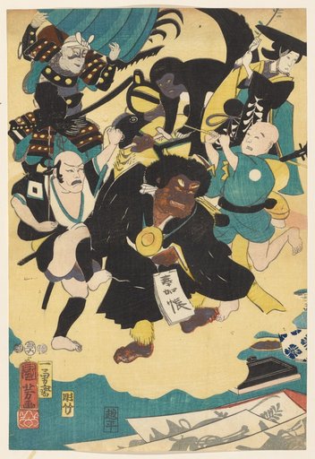 The Kabuki Actor Ichikawa Kodanji IV in the Play Keisei hangonkō as the Painter Ukiyo Matabei, Surrounded by Figures from His Paintings