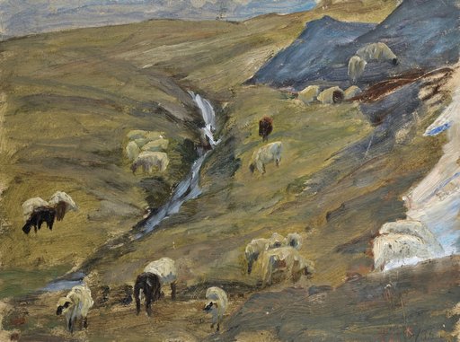 Flock of Sheep on Alpine Pasture
