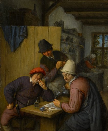 Three Drinking and Smoking Peasants in a Tavern