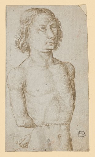 Naked bound man, seen to the waist