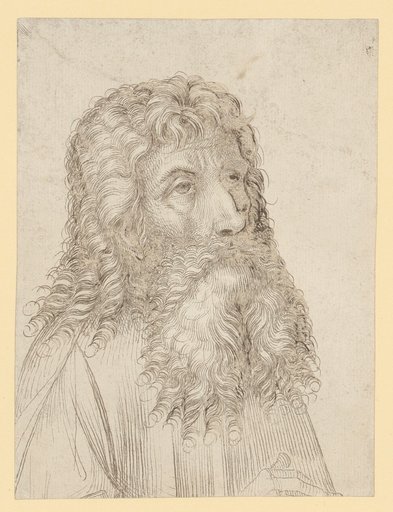 Bust of a bearded man, looking upward