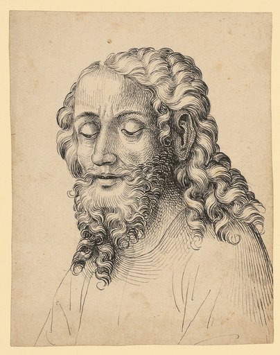 Bust of a bearded man, looking downward, to the left
