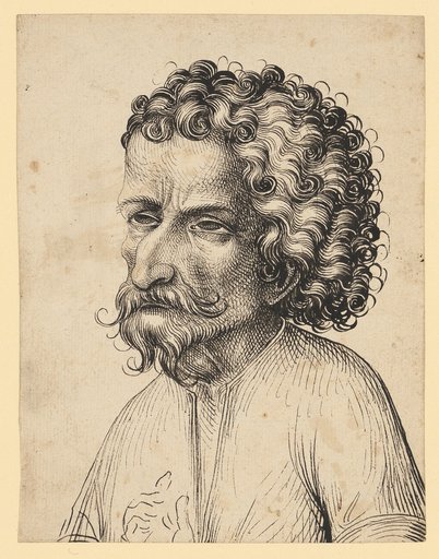Bust of a man with a curved nose, to the left