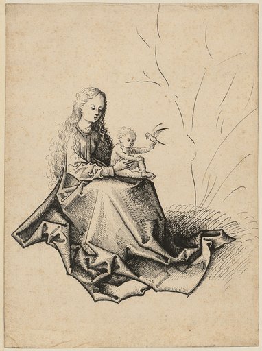 Seated Mary with the child, who holds a bird