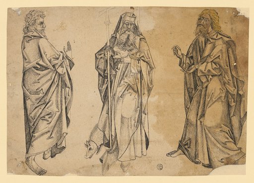 Saint Anthony between two bearded men (Saints or Apostles)