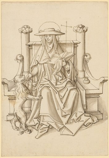 Saint Jerome with the Lion, on a Stone Throne Bench