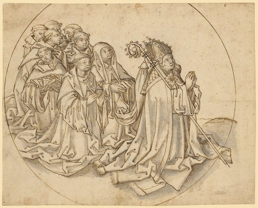 Kneeling Bishop and Eight Monks