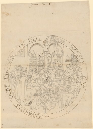 Circular window design with the month picture of January