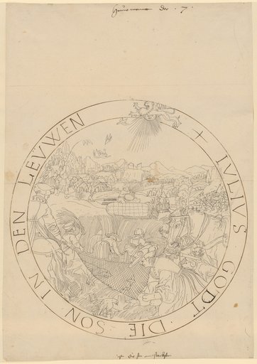 Circular window design with the month picture of July