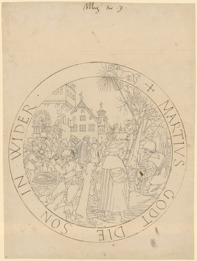 Circular window design with the month picture of March