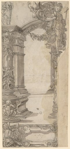 Left half of a window design with Fides