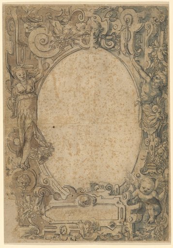 Window design with an oval frame and empty central panel