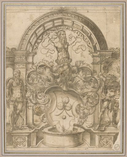 Cartoon for a Window with the Coat of Arms of Kaspar Krug (1513–1579), Mayor of Basel, Flanked by Samson and Hercules