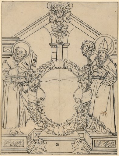 Cartoon for a Window with Saint Peter and Saint Nicholas and an Empty Coat of Arms