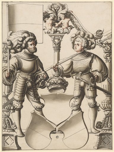 Cartoon for a Window with a Standard-Bearer and a Halberdier as Supporters and the Canton Coat of Arms (Fribourg or Solothurn)