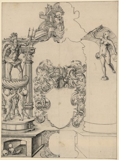 Cartoon for a Window with an Empty Coat of Arms, Flanked by Neptune and Fortuna